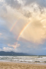 Beautiful rainbow view at My Khe beach, Da Nang, Vietnam
