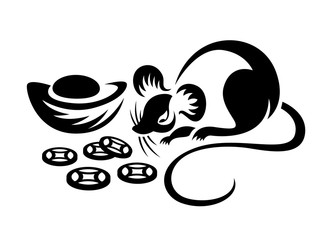 rat chinese zodiac and china coin ingot sign symbol vector design