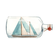 Watercolor ship in bottle illustration