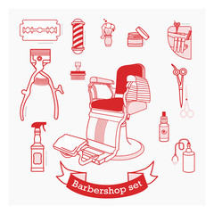 Composition of the set of icons for the Barber shop. Vector elements for your web design, in flat linear illustration style