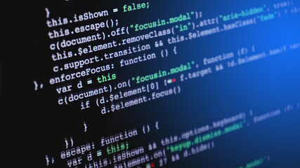 Source code programming on screen of computer