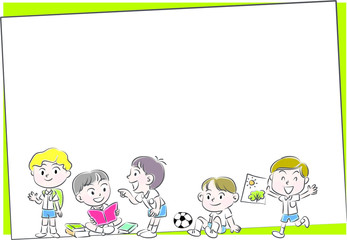 school kids with border