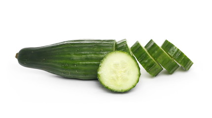 Fresh sliced cucumber isolated on white background