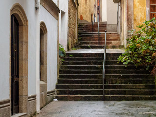 Steps and handrails in the rain - Cee, Galicia, Spain