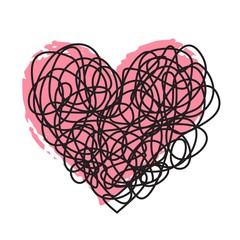 Tangled scribble and pink ink heart