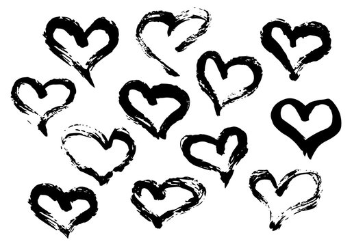 Grunge hearts set hand painted with brush