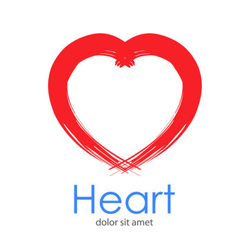 Logotipo abstracto con texto Heart con corazón como pincelada en color rojo 