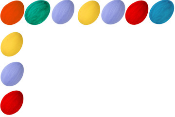 Happy Easter card. Colorful shiny easter eggs on isolated white background. Copy space for text.
