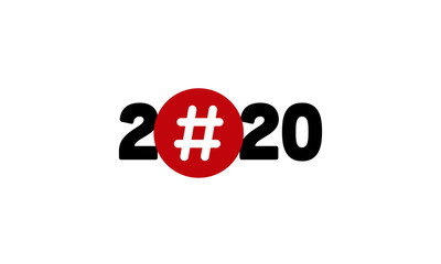 Year 2020 Typography Concept Design with Hashtag Icon