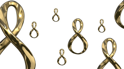 Fototapeta premium 8 March symbol. Figure of eight made of cast gold platinum or silver flying in the air. Decorative greeting or postcard for international Woman's Day 3d illustration