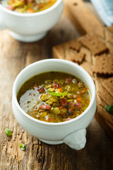 Pea soup with smoked sausage