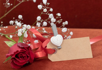 Déclaration d'amour  et de Saint Valentin, avec une rose et une carte