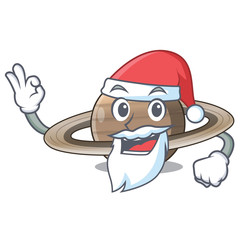 Santa planet saturn above the sky cartoon © kongvector