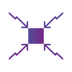 4 arrows aiming to the square center icon. . Direction arrows. Vector illustration isolated on white background.