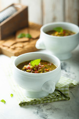 Pea soup with smoked sausage