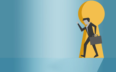 Businessman walking into a keyhole