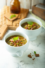 Pea soup with smoked sausage