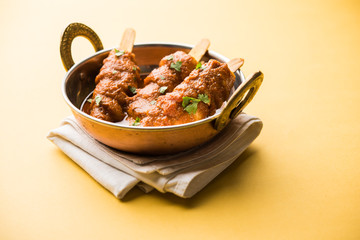 Soya Chaap Curry served in a bowl. Healthy recipe popular in India and Pakistan