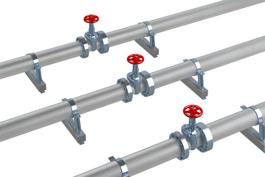 three pipelines with valves