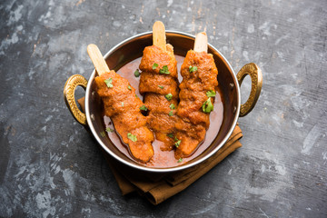 Soya Chaap Curry served in a bowl. Healthy recipe popular in India and Pakistan
