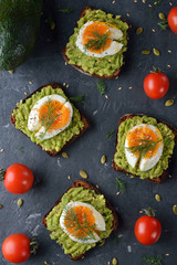 Vegetarian toast with egg and avocado