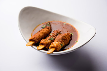 Soya Chaap Curry served in a bowl. Healthy recipe popular in India and Pakistan