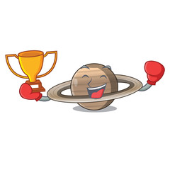 Boxing winner planet saturn above the sky cartoon © kongvector