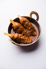 Soya Chaap Curry served in a bowl. Healthy recipe popular in India and Pakistan