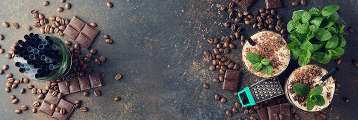 Cold coffee latte with chocolate