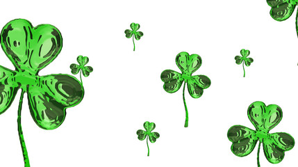 St. Patrick's Day 3d effect clover over space background. Decorative greeting grungy or postcard. Simple banner for the site, shop, magazine promotions with place for text. 3d illustration