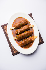 Soya Chaap Curry served in a bowl. Healthy recipe popular in India and Pakistan