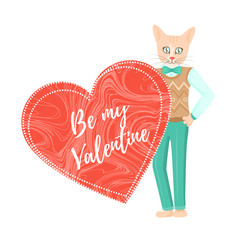 Cat gentleman with heart card