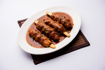 Soya Chaap Curry served in a bowl. Healthy recipe popular in India and Pakistan