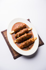 Soya Chaap Curry served in a bowl. Healthy recipe popular in India and Pakistan