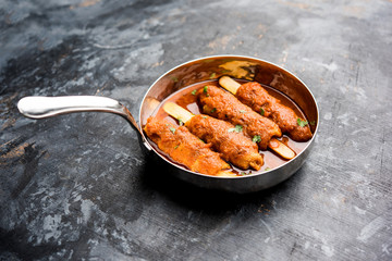 Soya Chaap Curry served in a bowl. Healthy recipe popular in India and Pakistan