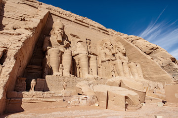 The front of Abu Simbel temple with no tourists