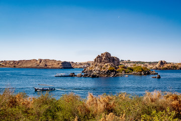 Nile natural landscape in Aswan near the temple of Philae - 243470297