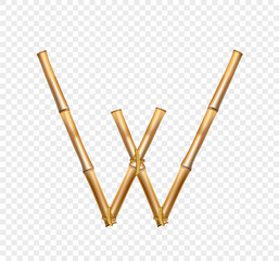 Bamboo letter W isolated on transparent background
