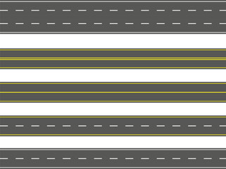 Straight road set. Seamless asphalt roads collection. Highway or roadway background. © liubomir118809