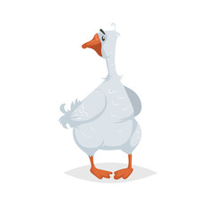 Cute funny goose. Cartoon flat style comic style. Happy domestic farm bird looking around. Vector illustration isolated on white background.