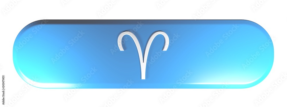 Poster zodiac aries icon blue rounded rectangle push button - 3d rendering illustration