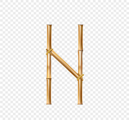 Bamboo letter N isolated on transparent background