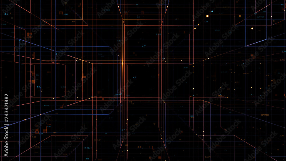 Aufkleber 3d render digital background with block cells and particles. perfect for technology background, pres