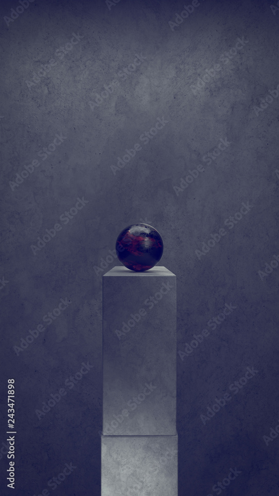 Poster abstract background with geometric shapes and sphere in the center. 3d illustration. architecture wa