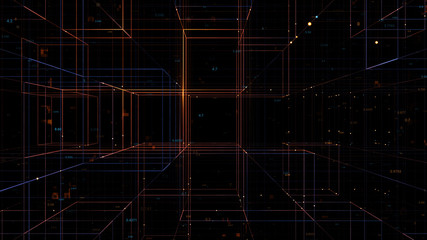3d render digital background with block cells and particles. Perfect for technology background, presentation...