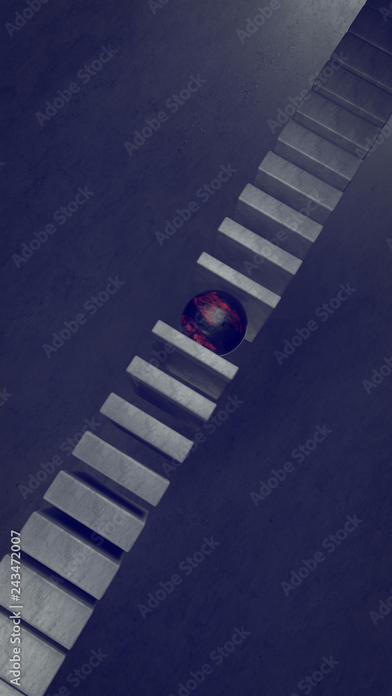 Poster abstract background with geometric shapes and sphere in the center. 3d illustration. architecture wa