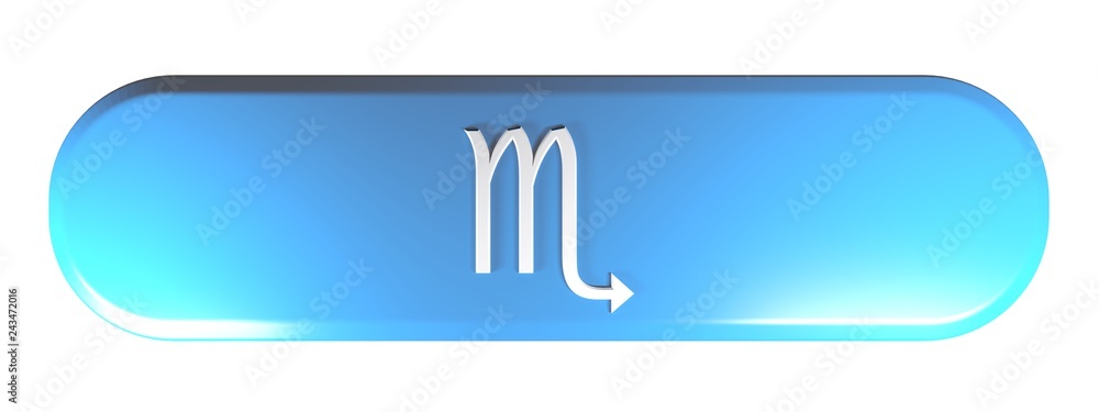 Poster zodiac scorpio icon blue rounded rectangle push button - 3d rendering illustration