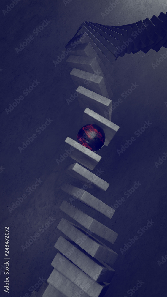 Poster abstract background with geometric shapes and sphere in the center. 3d illustration. architecture wa