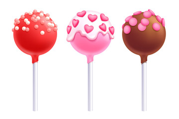 Valentine's day lollipops cake pops set vector illustration.