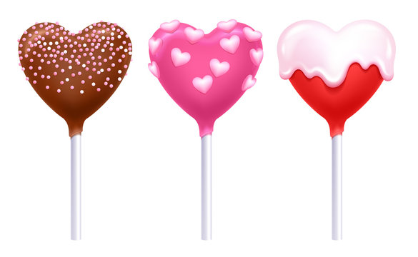 Valentine's day lollipops cake pops set vector illustration.
